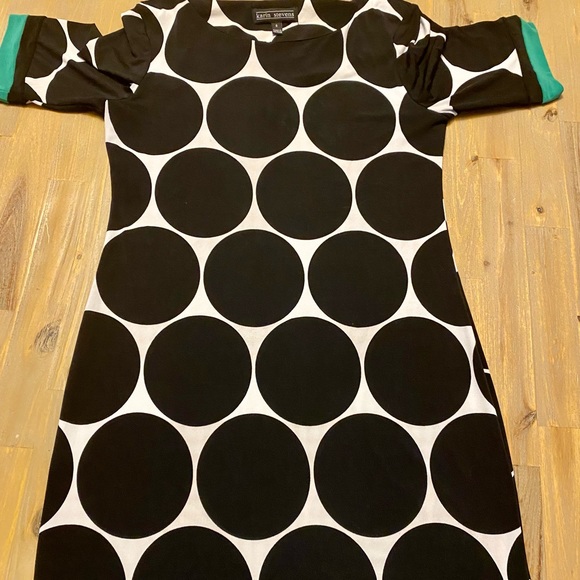 Karin Stevens dress White w black dots green trim - Picture 4 of 6